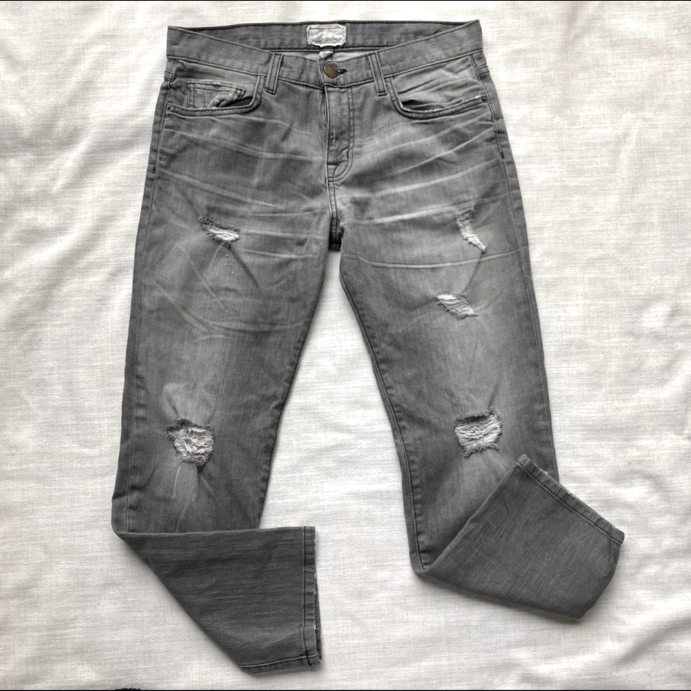 Current/Elliott Pale Grey Destroy Boyfriend Jeans